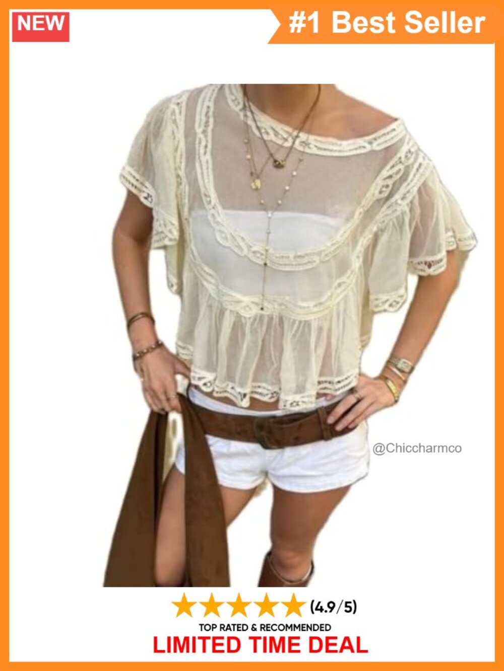Sheer Lace Off Shoulder Ruffle Chiffon Poncho Top Beach Cover Up